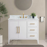 Vanity Art 42 in. W x 22 in. D x 34 in. H Single Sink Bathroom Vanity Cabinet in White with Engineered Marble Top