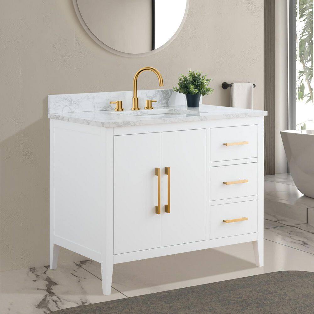 Vanity Art 42 in. W x 22 in. D x 34 in. H Single Sink Bathroom Vanity Cabinet in White with Engineered Marble Top