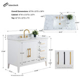 Vanity Art 42 in. W x 22 in. D x 34 in. H Single Sink Bathroom Vanity Cabinet in White with Engineered Marble Top