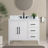 Vanity Art 42 in. W x 22 in. D x 34 in. H Single Sink Bathroom Vanity Cabinet in White with Engineered Marble Top