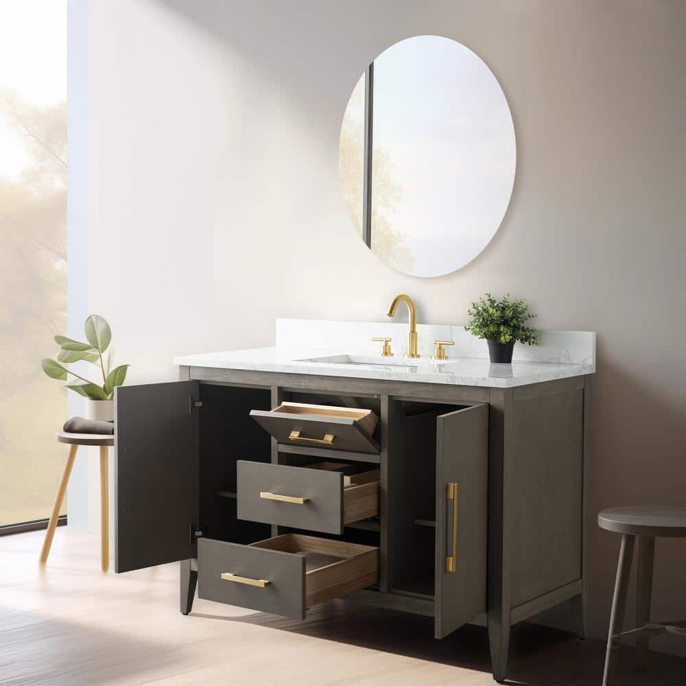 Vanity Art 48 in. W x 22 in. D x 34 in. H Single Sink Bathroom Vanity Cabinet in Driftwood Gray with Engineered Marble Top