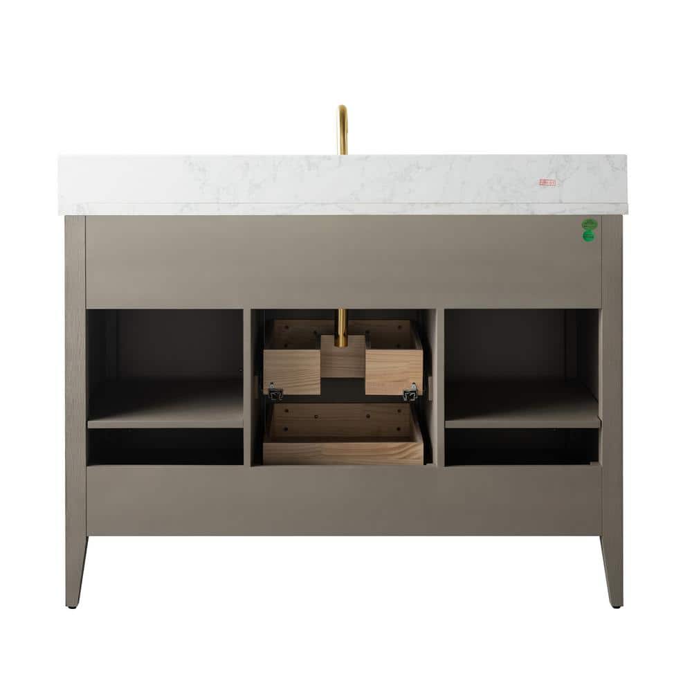 Vanity Art 48 in. W x 22 in. D x 34 in. H Single-Sink Bath Vanity in Driftwood Gray with Engineered Marble Top in Arabescato White