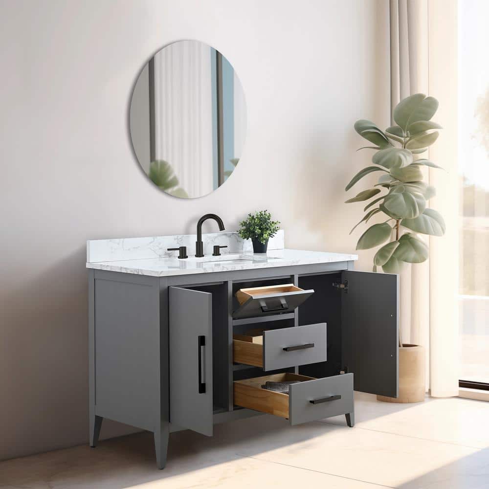 Vanity Art 48 in. W x 22 in. D x 34 in. H Single Sink Bathroom Vanity Cabinet in Cashmere Gray with Engineered Marble Top