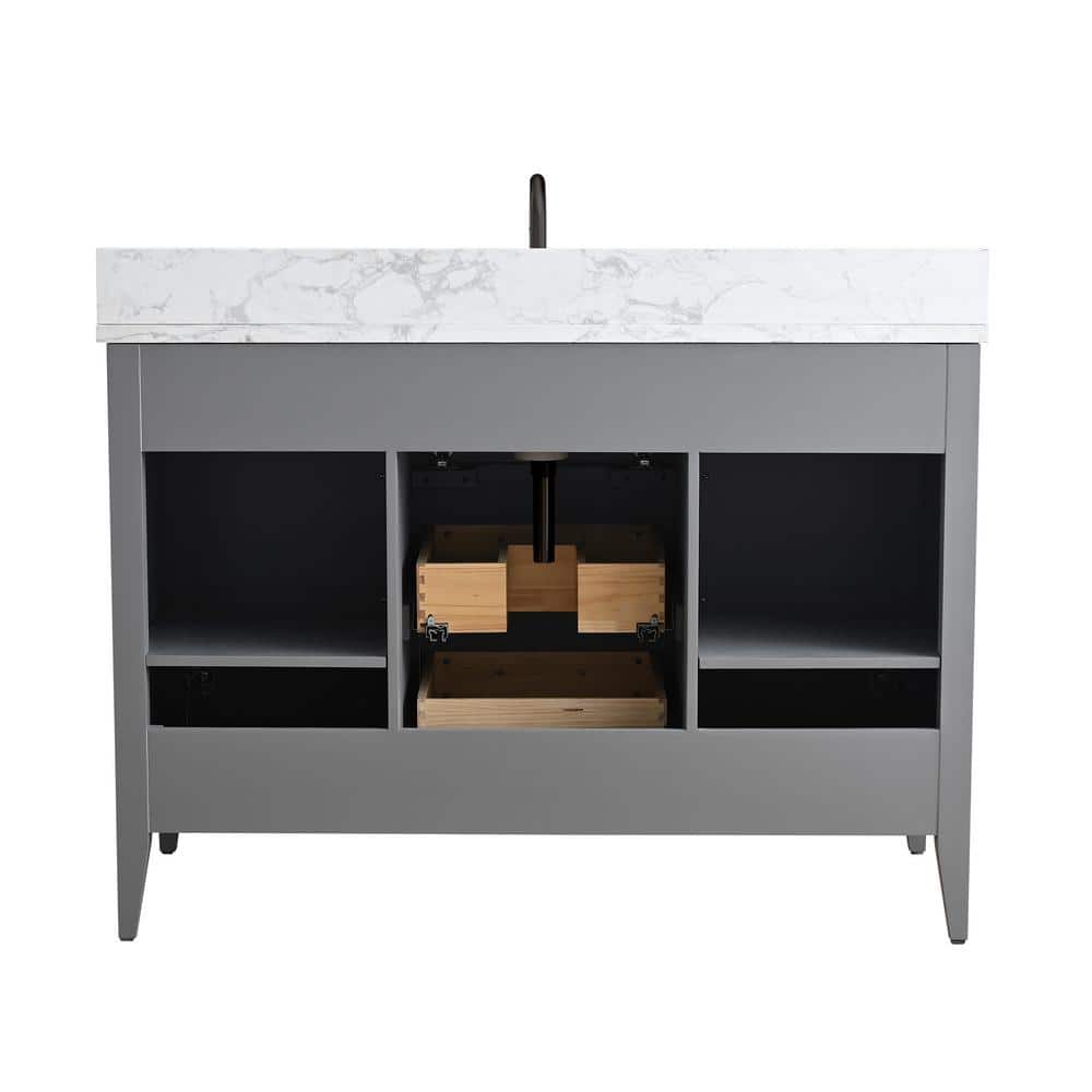 Vanity Art 48 in. W x 22 in. D x 34 in. H Single Sink Bathroom Vanity Cabinet in Cashmere Gray with Engineered Marble Top