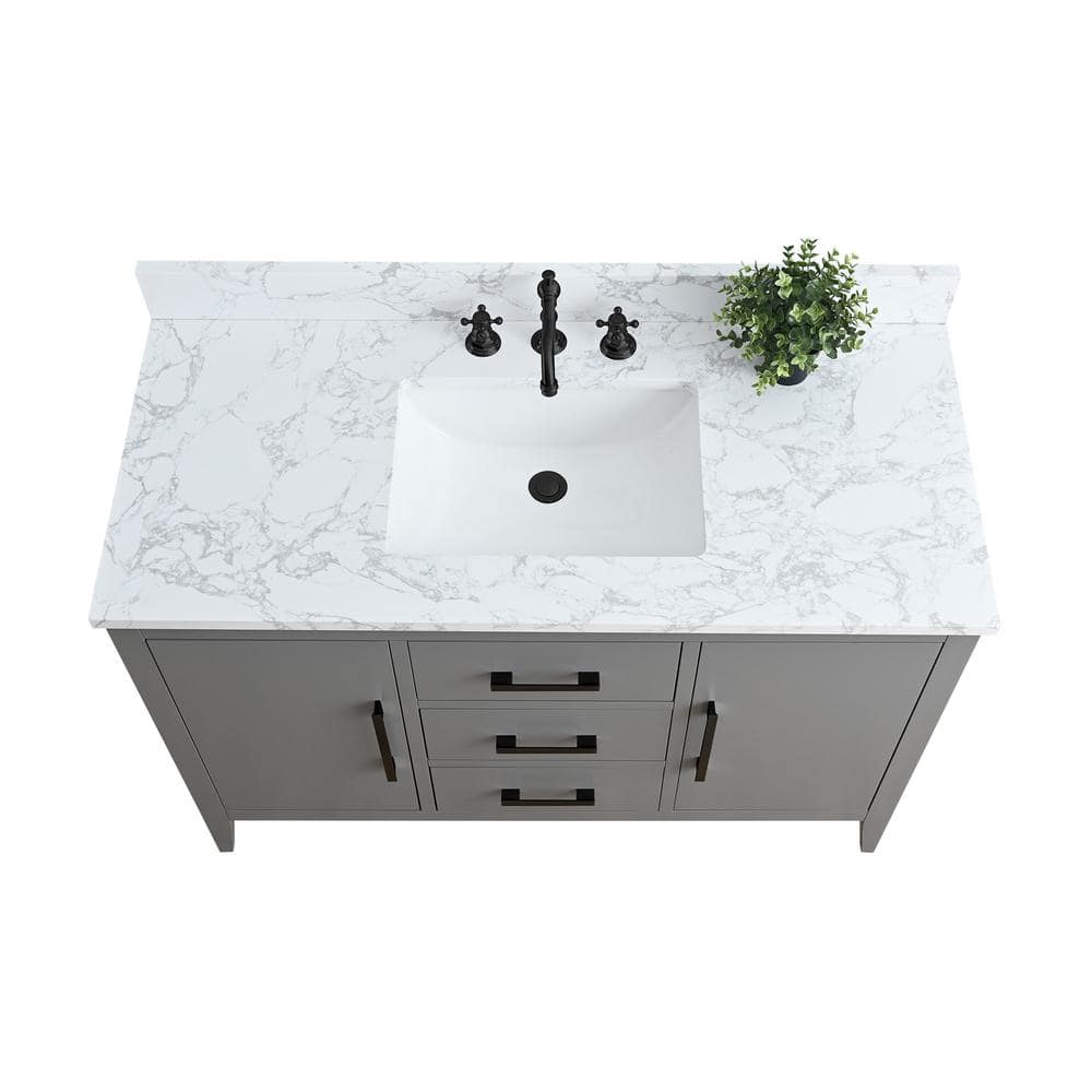 Vanity Art 48 in. W x 22 in. D x 34 in. H Single Sink Bathroom Vanity Cabinet in Cashmere Gray with Engineered Marble Top