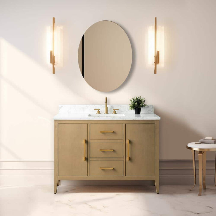 Vanity Art 48 in. W x 22 in. D x 34 in. H Single-Sink Bathroom Vanity in Natural Oak with Engineered Marble Top in Arabescato White