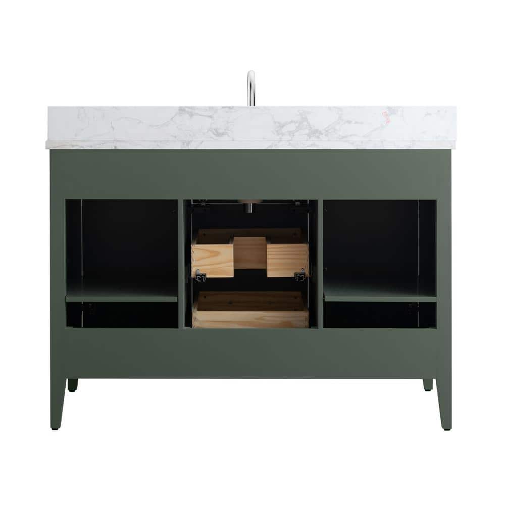 Vanity Art 48 in. W x 22 in. D x 34 in. H Single Sink Bathroom Vanity Cabinet in Vintage Green with Engineered Marble Top