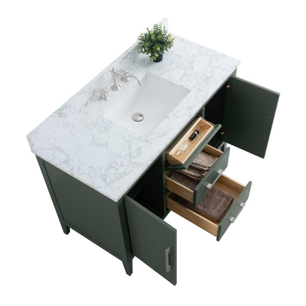 Vanity Art 48 in. W x 22 in. D x 34 in. H Single Sink Bathroom Vanity Cabinet in Vintage Green with Engineered Marble Top