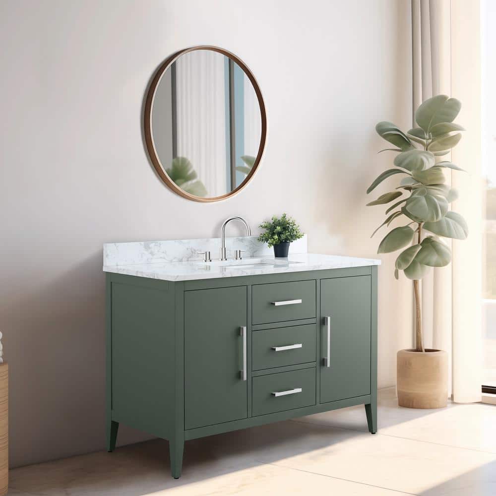 Vanity Art 48 in. W x 22 in. D x 34 in. H Single Sink Bathroom Vanity Cabinet in Vintage Green with Engineered Marble Top