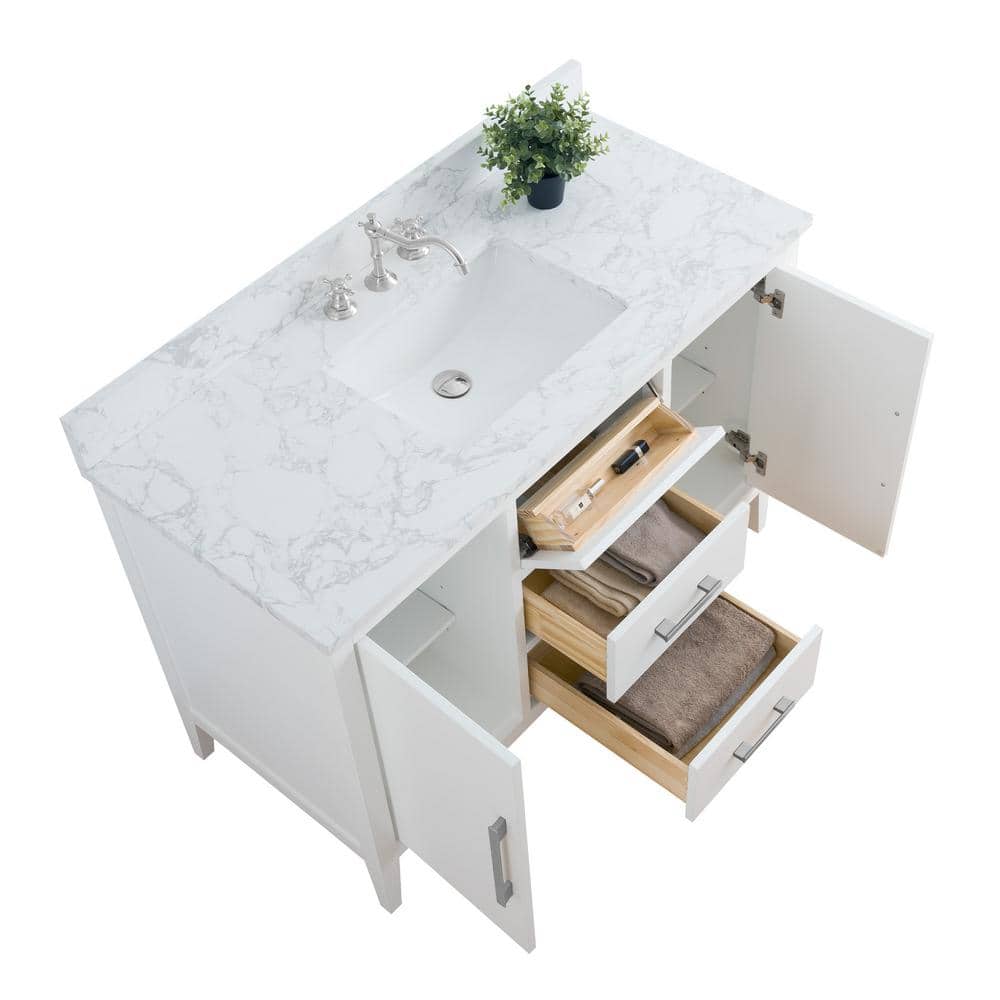 Vanity Art 48 in. W x 22 in. D x 34 in. H Single Sink Bathroom Vanity Cabinet in White with Engineered Marble Top