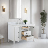 Vanity Art 48 in. W x 22 in. D x 34 in. H Single Sink Bathroom Vanity Cabinet in White with Engineered Marble Top