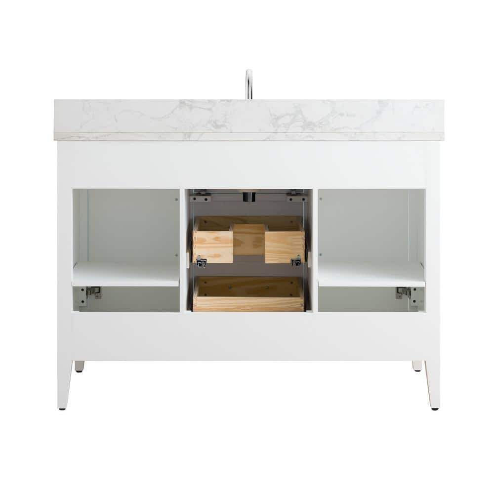 Vanity Art 48 in. W x 22 in. D x 34 in. H Single Sink Bathroom Vanity Cabinet in White with Engineered Marble Top