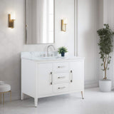 Vanity Art 48 in. W x 22 in. D x 34 in. H Single Sink Bathroom Vanity Cabinet in White with Engineered Marble Top