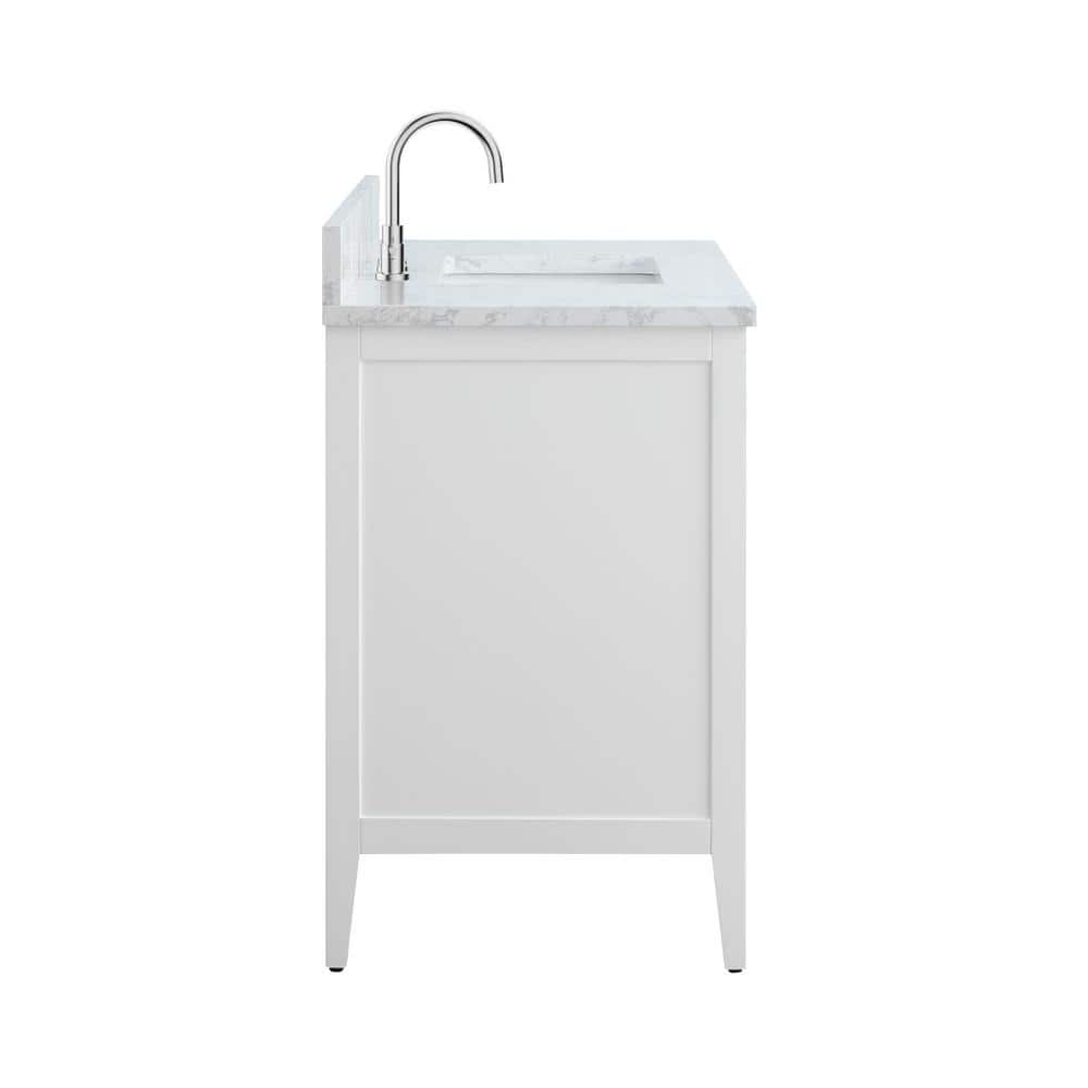 Vanity Art 48 in. W x 22 in. D x 34 in. H Single Sink Bathroom Vanity Cabinet in White with Engineered Marble Top