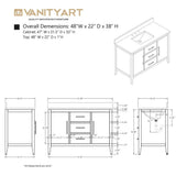 Vanity Art 48 in. W x 22 in. D x 34 in. H Single Sink Bathroom Vanity Cabinet in White with Engineered Marble Top