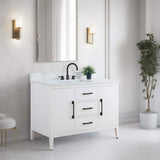 Vanity Art 48 in. W x 22 in. D x 34 in. H Single Sink Bathroom Vanity Cabinet in White with Engineered Marble Top