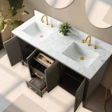 Vanity Art 60 in. W x 22 in. D x 34 in. H Double-Sink Bath Vanity in Driftwood Gray with Engineered Marble Top in Arabescato White
