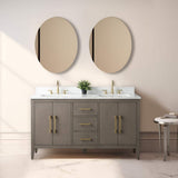 Vanity Art 60 in. W x 22 in. D x 34 in. H Double-Sink Bath Vanity in Driftwood Gray with Engineered Marble Top in Arabescato White