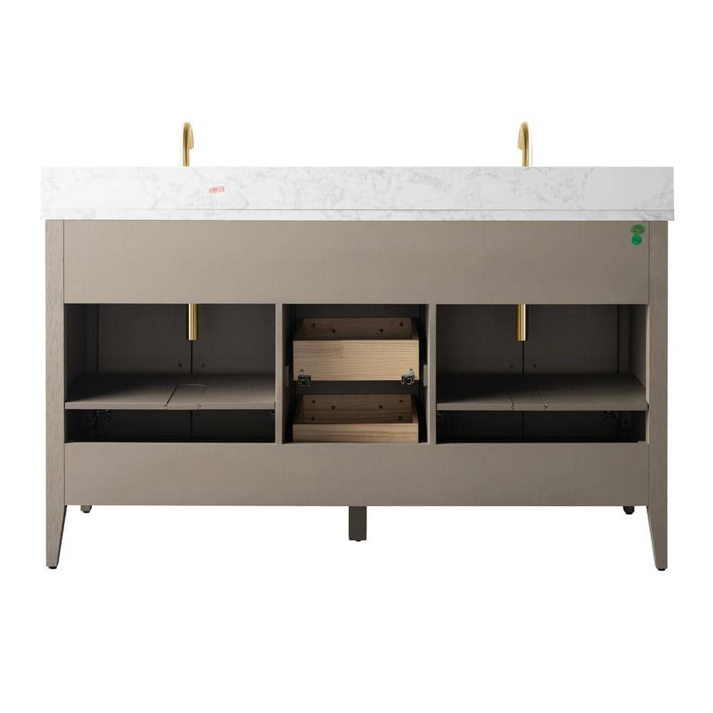 Vanity Art 60 in. W x 22 in. D x 34 in. H Double-Sink Bath Vanity in Driftwood Gray with Engineered Marble Top in Arabescato White
