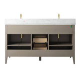 Vanity Art 60 in. W x 22 in. D x 34 in. H Double-Sink Bath Vanity in Driftwood Gray with Engineered Marble Top in Arabescato White