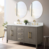 Vanity Art 60 in. W x 22 in. D x 34 in. H Double-Sink Bath Vanity in Driftwood Gray with Engineered Marble Top in Arabescato White