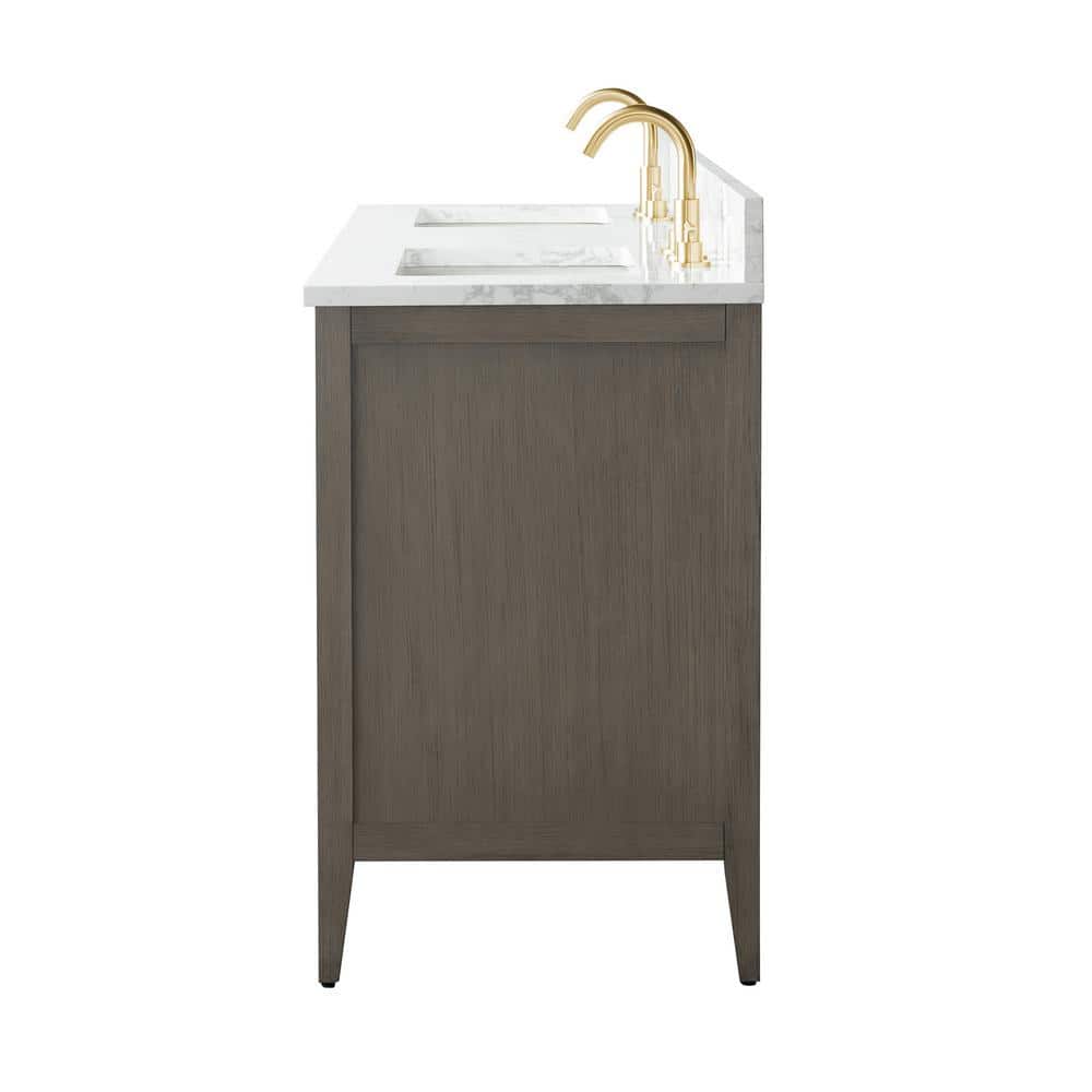Vanity Art 60 in. W x 22 in. D x 34 in. H Double-Sink Bath Vanity in Driftwood Gray with Engineered Marble Top in Arabescato White