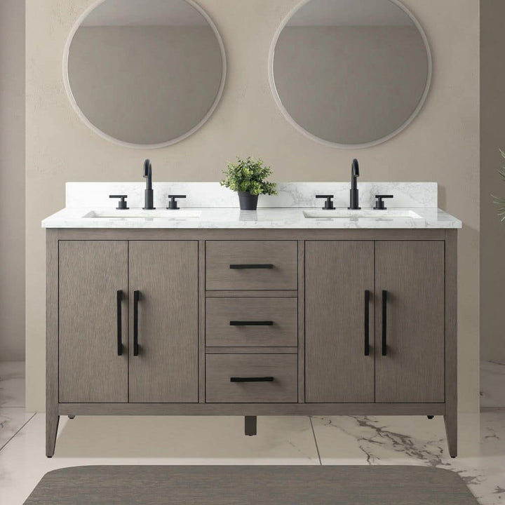 Eviva Artemis 60 in. W x 22 in. D x 34 in. H Double Bath Vanity in Gray with Quartz Top and White Undermount Sinks