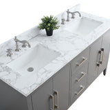 Vanity Art 60 in. W x 22 in. D x 34 in. H Double Sink Bathroom Vanity Cabinet in Cashmere Gray with Engineered Marble Top in White