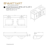 Vanity Art 60 in. W x 22 in. D x 34 in. H Double Sink Bathroom Vanity Cabinet in Cashmere Gray with Engineered Marble Top in White