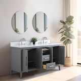 Vanity Art 60 in. W x 22 in. D x 34 in. H Double Sink Bathroom Vanity Cabinet in Cashmere Gray with Engineered Marble Top in White