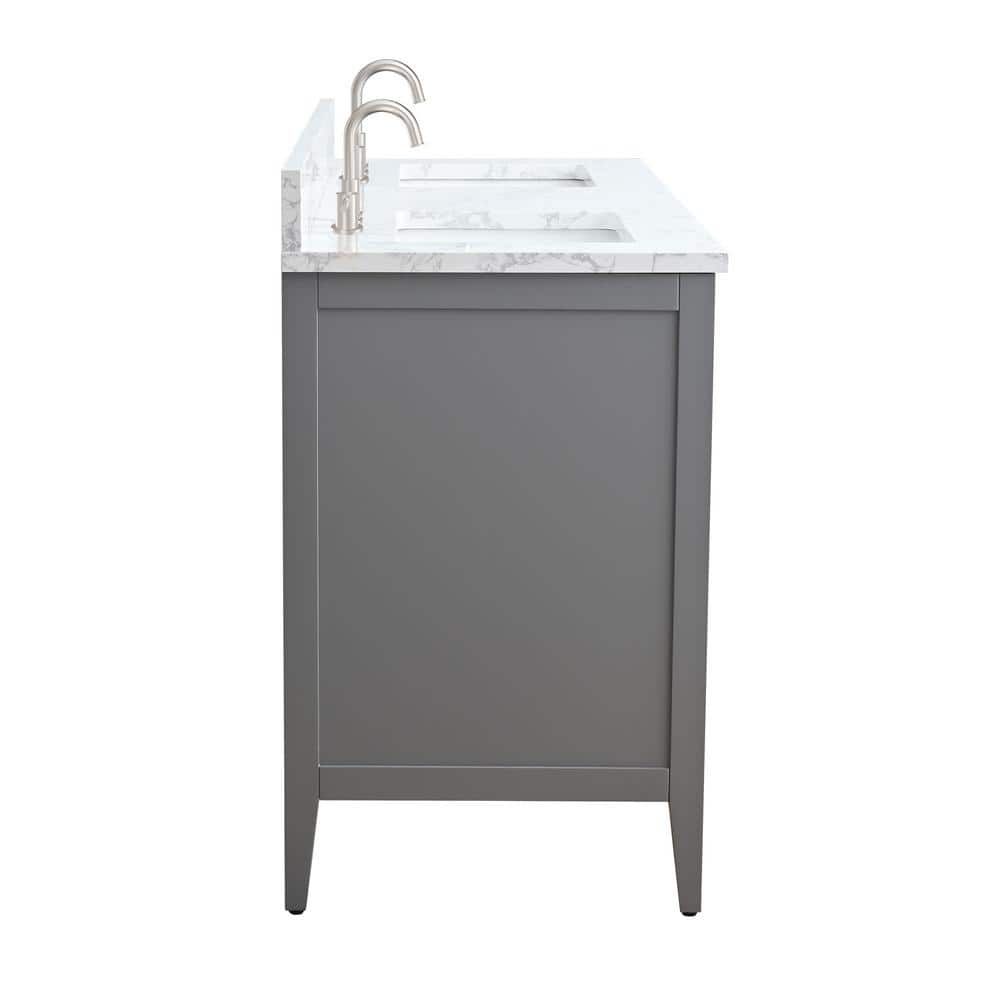 Vanity Art 60 in. W x 22 in. D x 34 in. H Double Sink Bathroom Vanity Cabinet in Cashmere Gray with Engineered Marble Top in White