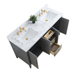Vanity Art 60 in. W x 22 in. D x 34 in. H Double Sink Bathroom Vanity Cabinet in Cashmere Gray with Engineered Marble Top in White