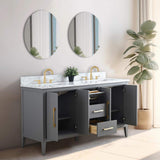 Vanity Art 60 in. W x 22 in. D x 34 in. H Double Sink Bathroom Vanity Cabinet in Cashmere Gray with Engineered Marble Top in White