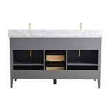 Vanity Art 60 in. W x 22 in. D x 34 in. H Double Sink Bathroom Vanity Cabinet in Cashmere Gray with Engineered Marble Top in White