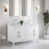 Vanity Art 60 in. W x 22 in. D x 34 in. H Double Sink Bathroom Vanity Cabinet in White with Engineered Marble Top in White