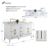 Vanity Art 60 in. W x 22 in. D x 34 in. H Double Sink Bathroom Vanity Cabinet in White with Engineered Marble Top in White