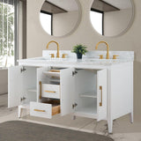 Vanity Art 60 in. W x 22 in. D x 34 in. H Double Sink Bathroom Vanity Cabinet in White with Engineered Marble Top in White