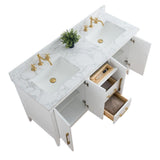Vanity Art 60 in. W x 22 in. D x 34 in. H Double Sink Bathroom Vanity Cabinet in White with Engineered Marble Top in White