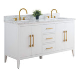 Vanity Art 60 in. W x 22 in. D x 34 in. H Double Sink Bathroom Vanity Cabinet in White with Engineered Marble Top in White
