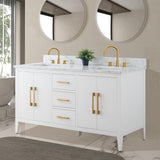 Vanity Art 60 in. W x 22 in. D x 34 in. H Double Sink Bathroom Vanity Cabinet in White with Engineered Marble Top in White