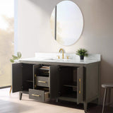Vanity Art 60 in. W x 22 in. D x 34 in. H Single-Sink Bath Vanity in Driftwood Gray with Engineered Marble Top in Arabescato White