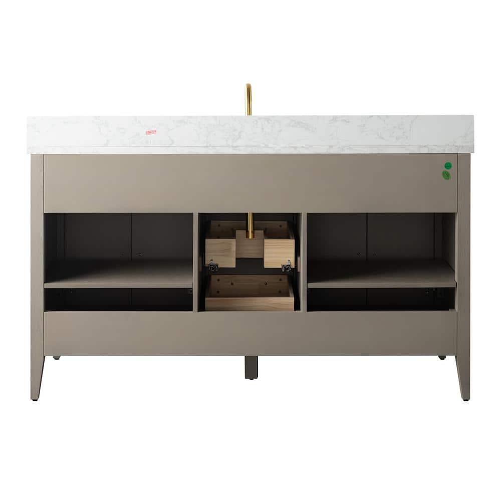 Vanity Art 60 in. W x 22 in. D x 34 in. H Single-Sink Bath Vanity in Driftwood Gray with Engineered Marble Top in Arabescato White