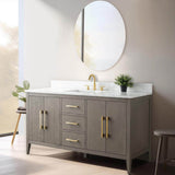 Vanity Art 60 in. W x 22 in. D x 34 in. H Single-Sink Bath Vanity in Driftwood Gray with Engineered Marble Top in Arabescato White