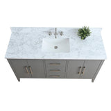 Vanity Art 60 in. W x 22 in. D x 34 in. H Single Sink Bathroom Vanity Cabinet in Cashmere Gray with Engineered Marble Top in White