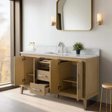 Vanity Art 60 in. W x 22 in. D x 34 in. H Single Sink Bathroom Vanity Cabinet in Natural Oak with Engineered Marble Top
