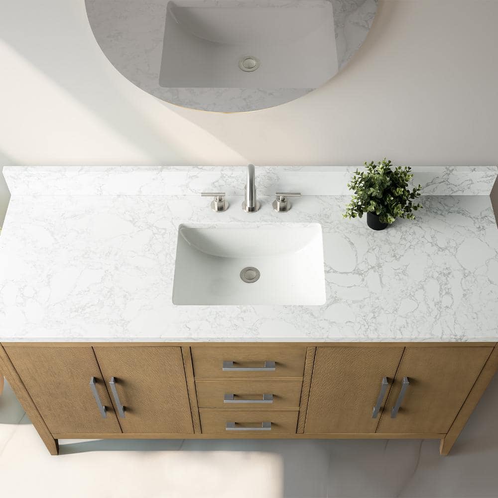 Vanity Art 60 in. W x 22 in. D x 34 in. H Single Sink Bathroom Vanity Cabinet in Natural Oak with Engineered Marble Top