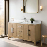 Vanity Art 60 in. W x 22 in. D x 34 in. H Single Sink Bathroom Vanity Cabinet in Natural Oak with Engineered Marble Top