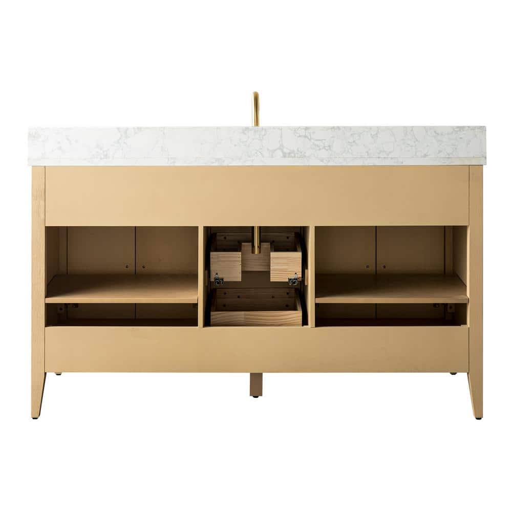 Vanity Art 60 in. W x 22 in. D x 34 in. H Single-Sink Bathroom Vanity in Natural Oak with Engineered Marble Top in Arabescato White