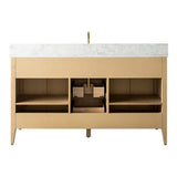 Vanity Art 60 in. W x 22 in. D x 34 in. H Single-Sink Bathroom Vanity in Natural Oak with Engineered Marble Top in Arabescato White