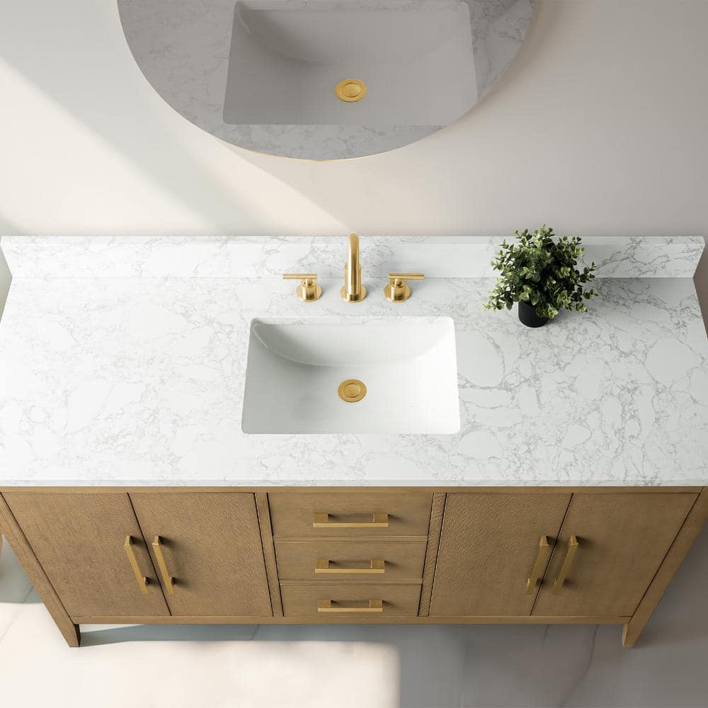 Vanity Art 60 in. W x 22 in. D x 34 in. H Single-Sink Bathroom Vanity in Natural Oak with Engineered Marble Top in Arabescato White